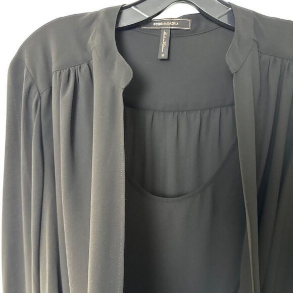 BCBGMAXAZRIA Womens Long Sleeve Draped Black Blouse Size M - Picture 6 of 7